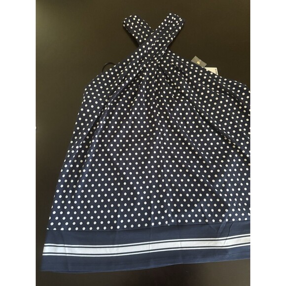 MICHAEL Michael Kors Women's Dot Border Twist Halter Tank Top Midnight Blue XL - Picture 9 of 13